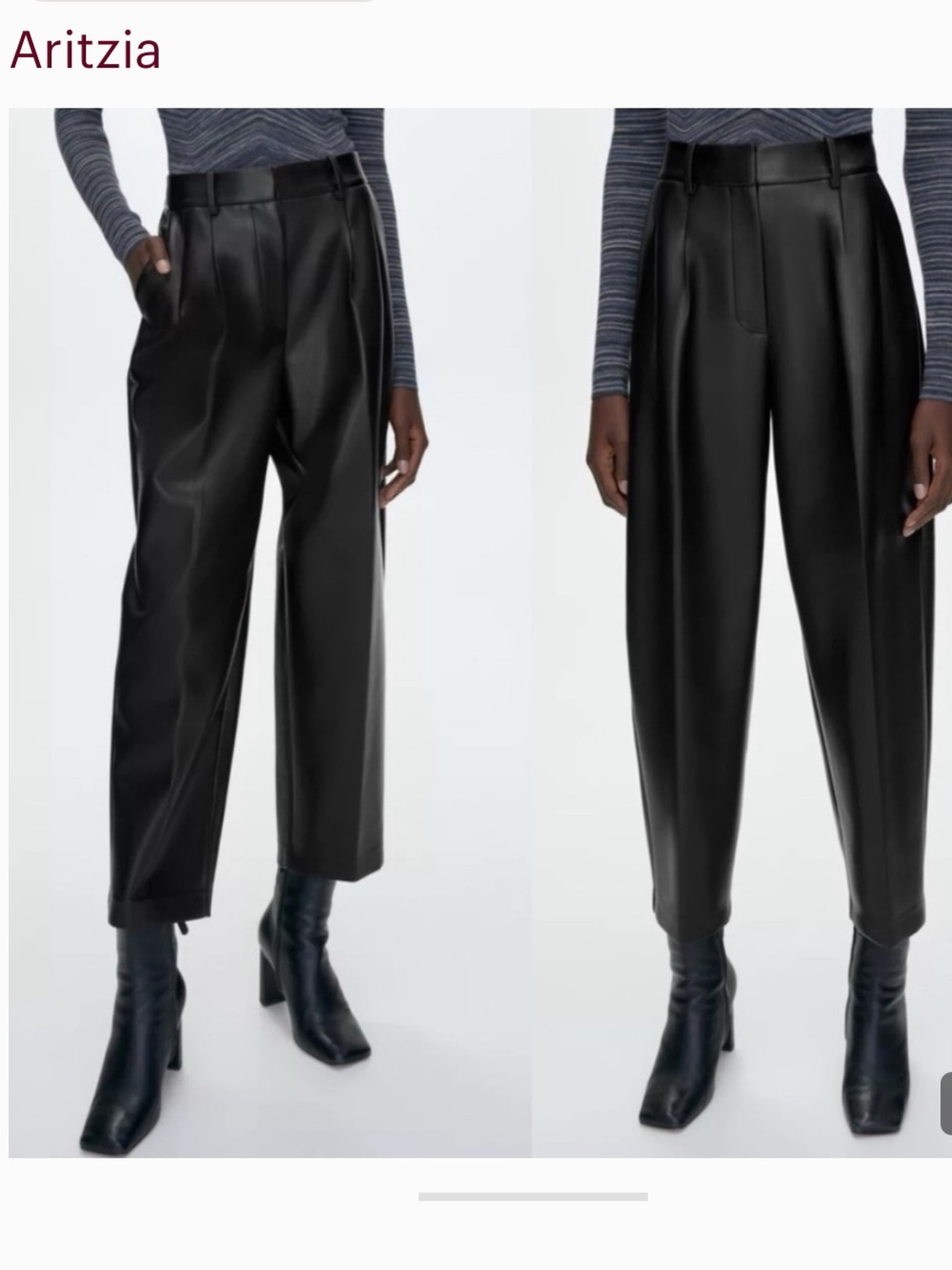 Aritzia Wilfred carrot pleated faux leather pant black